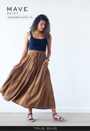 The Mave pattern is an elastic waist skirt with a drawstring, inseam pockets and an optional lining.