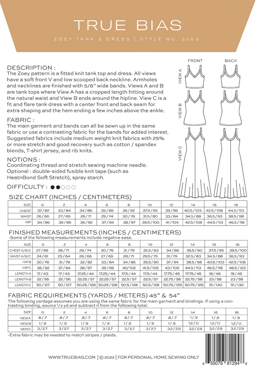 Back of the Zoey 0-18 Pattern by TrueBias Patterns