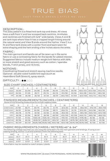 Back of the Zoey 0-18 Pattern by TrueBias Patterns