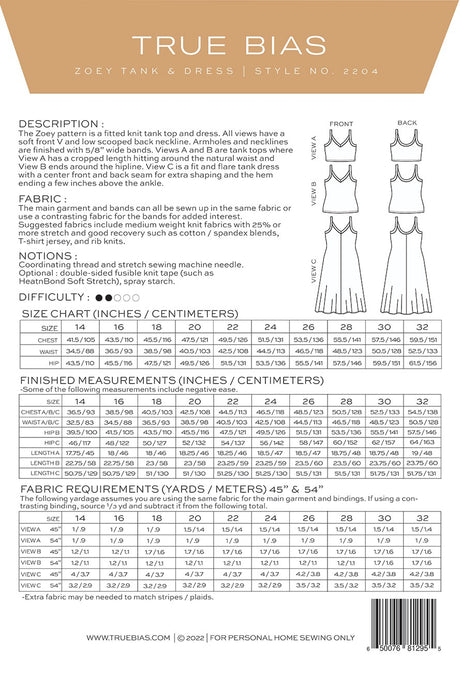 Back of the Zoey 14-32 Pattern by TrueBias Patterns