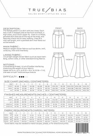 Back of the Salida 0-18 Pattern