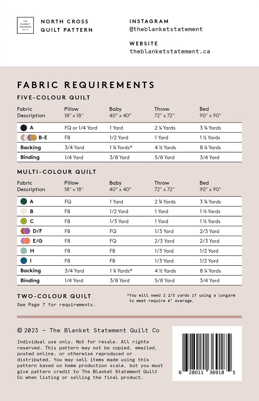 Back of the North Cross Quilt Pattern by The Blanket Statement