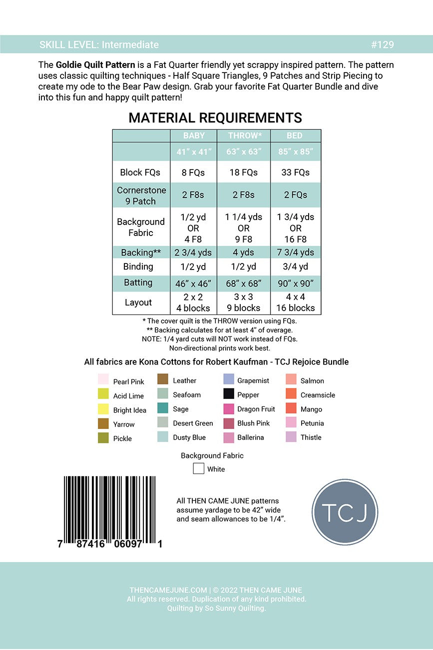 Back of the Goldie Quilt Pattern by Then Came June