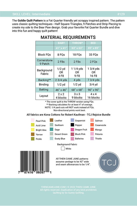 Back of the Goldie Quilt Pattern by Then Came June