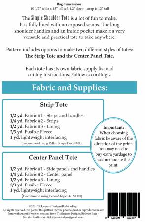 Back of the Simple Shoulder Tote Pattern by Bodobo Bags