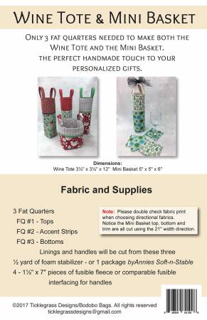 Back of the Wine Tote & Mini Basket Pattern by Bodobo Bags