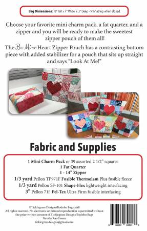 Back of the Be Mine Heart Zipper Pouch Pattern by Bodobo Bags