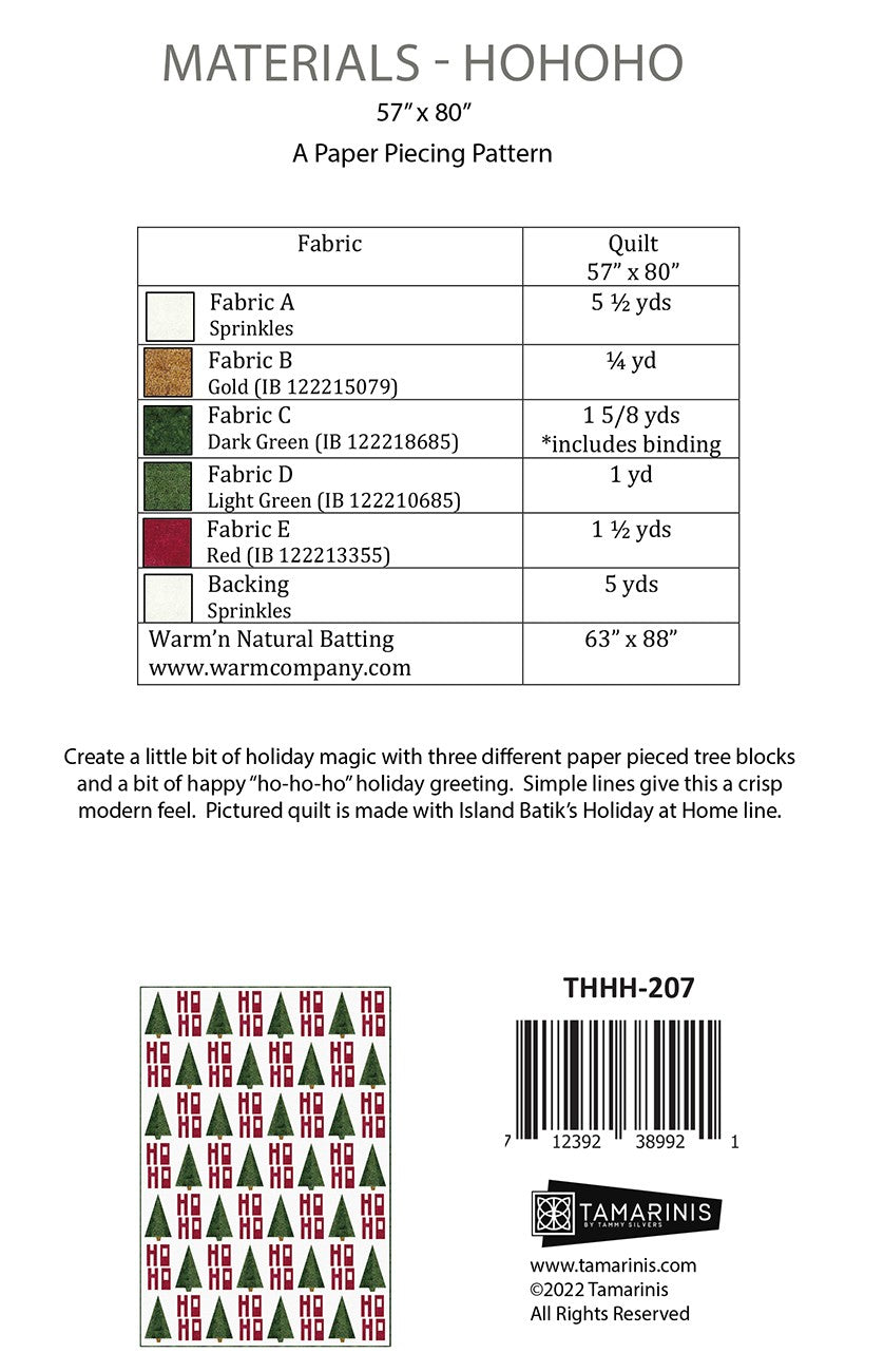 Back of the HoHoHo Quilt Pattern by Tamarinis