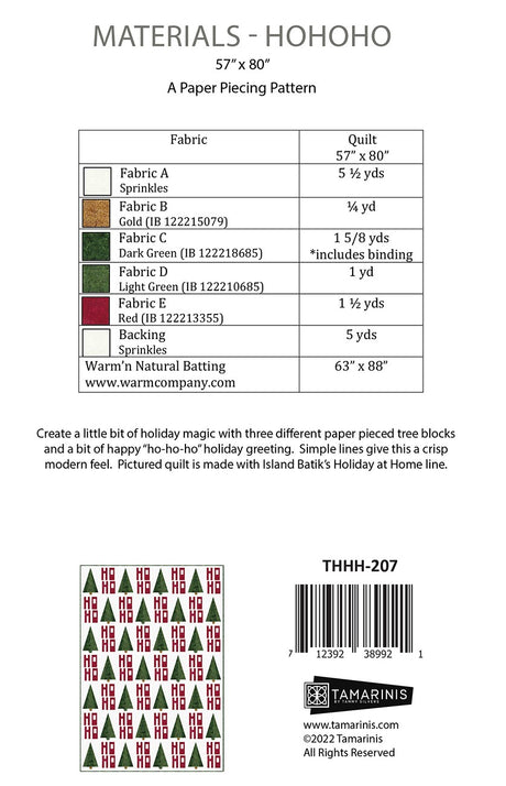 Back of the HoHoHo Quilt Pattern by Tamarinis