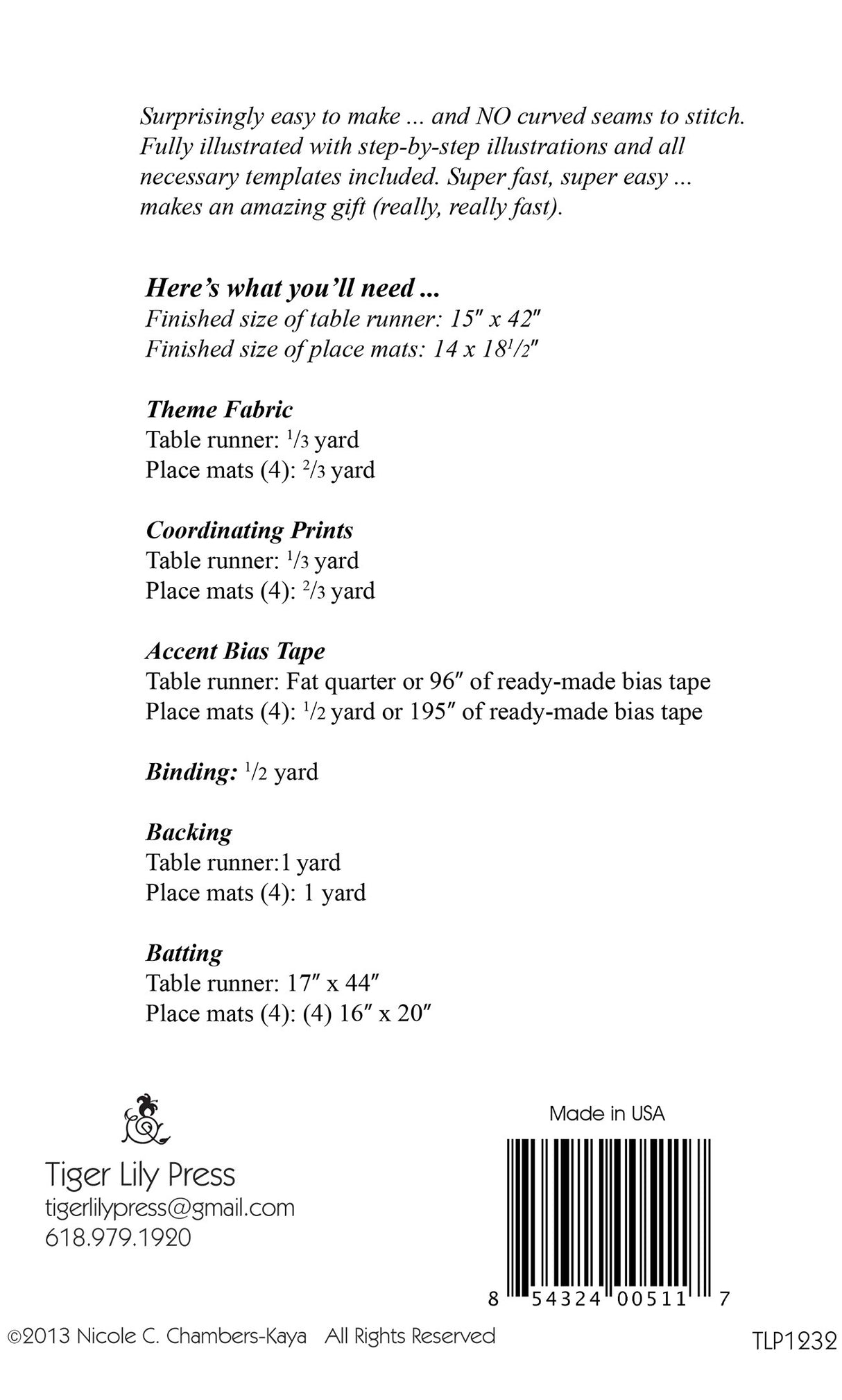 Curve Appeal Table Runner & Place Mats