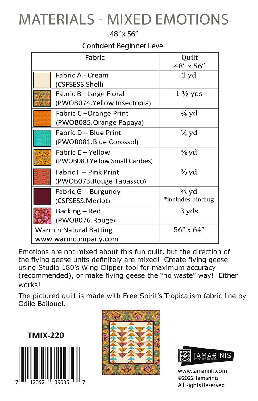 Back of the Mixed Emotions Quilt Pattern by Tamarinis