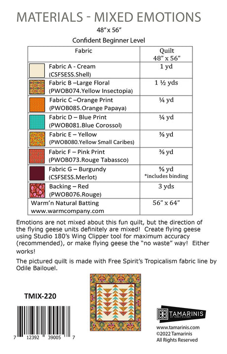 Back of the Mixed Emotions Quilt Pattern by Tamarinis