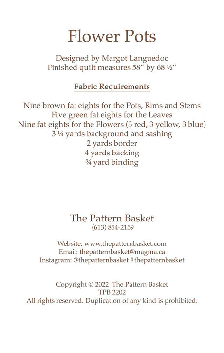 Back of the Flower Pots Quilt Pattern by Pattern Basket