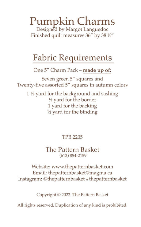 Back fo the Pumpkin Charms Quilt Pattern
