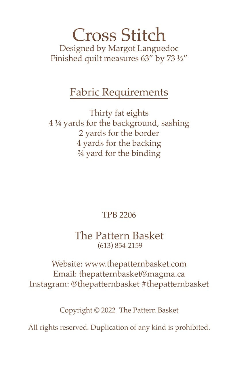 Back of the Cross Stitch Quilt Pattern by the Pattern Basket