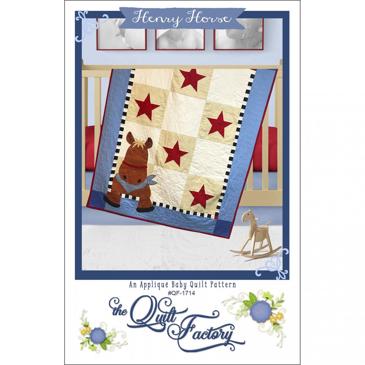Henry Horse quilt pattern with a horse in the corner and stars