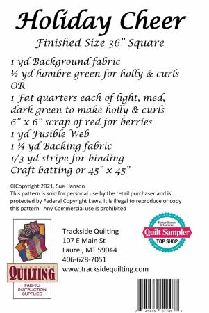 Back of the Holiday Cheer Quilt Pattern