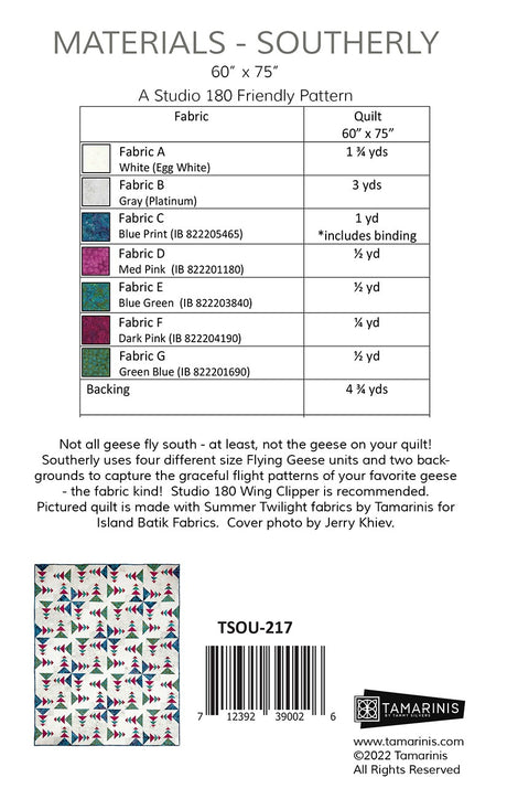 Back of the Southerly Quilt Pattern by Tamarinis