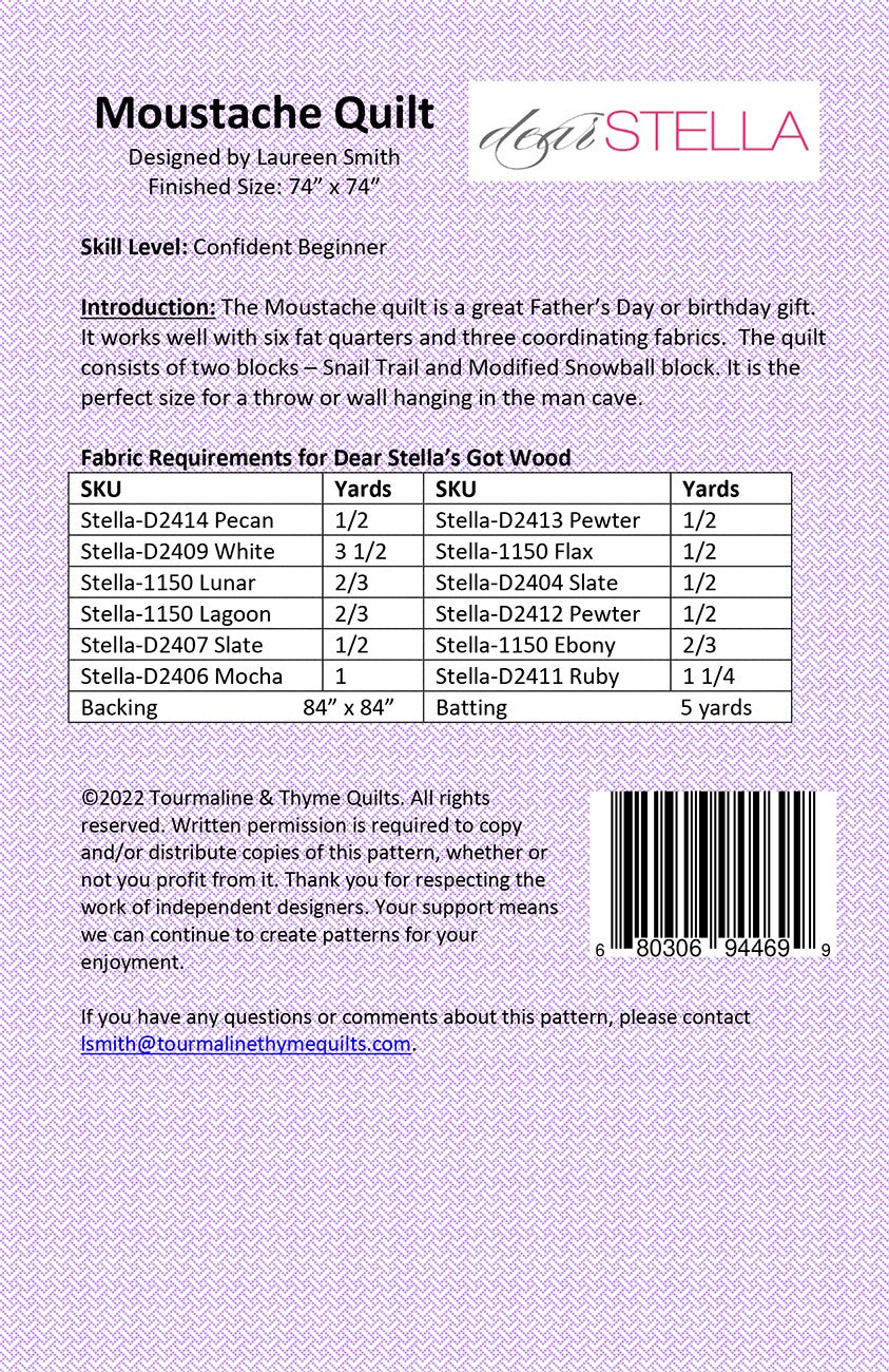 Back of the Mustache Quilt Revision Quilt Pattern by Tourmaline & Thyme Quilts