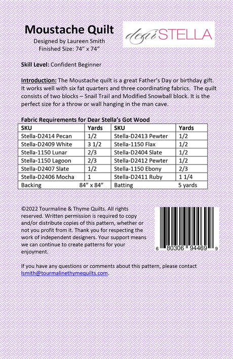 Back of the Mustache Quilt Revision Quilt Pattern by Tourmaline & Thyme Quilts