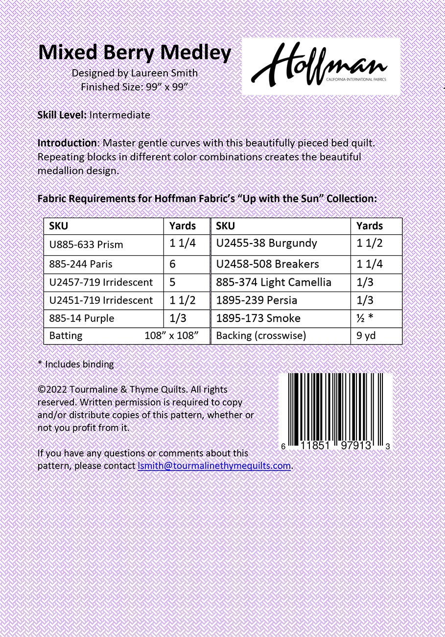 Back of the Mixed Berry Medley Quilt Pattern by Tourmaline & Thyme Quilts