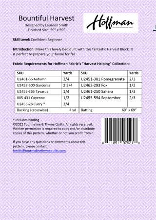 Back of the Bountiful Harvest Quilt Pattern by Tourmaline & Thyme Quilts