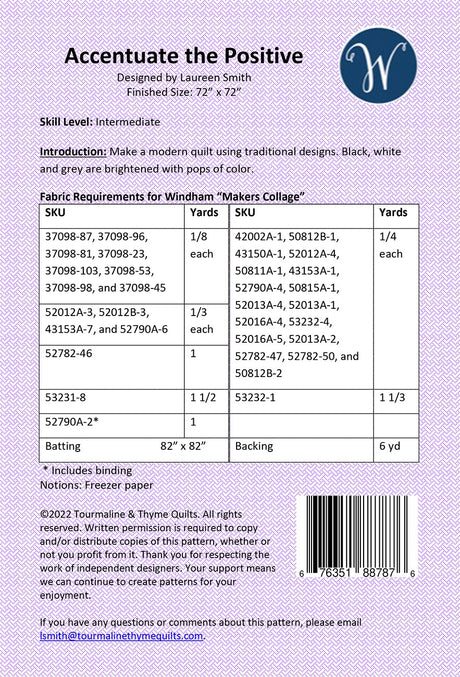 Back of the Accentuate the Positive by Tourmaline & Thyme Quilts