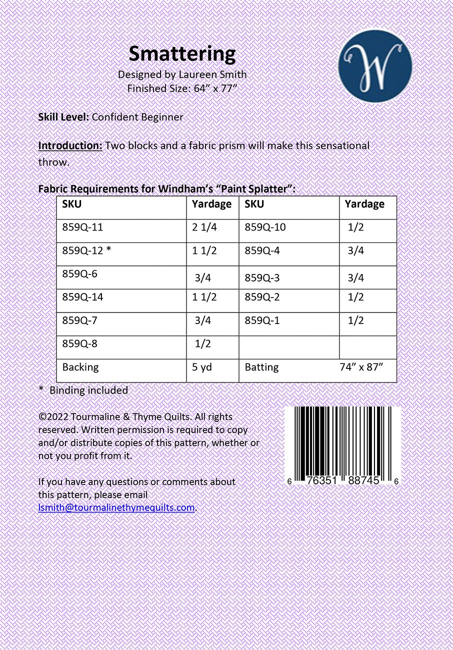 Back of the Smattering Quilt Pattern by Tourmaline & Thyme Quilts