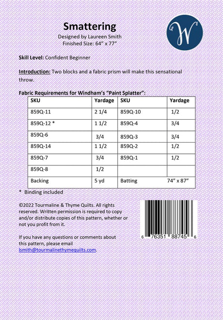 Back of the Smattering Quilt Pattern by Tourmaline & Thyme Quilts