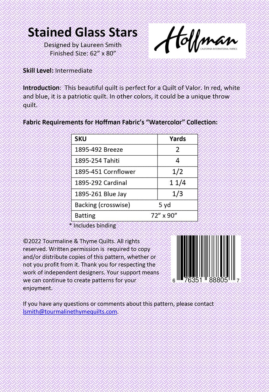 Back of the Stained Glass Stars Quilt Pattern by Tourmaline & Thyme Quilts