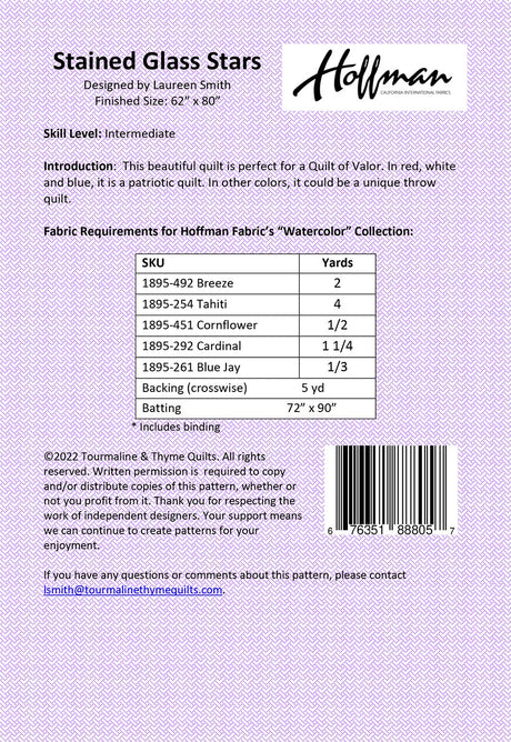 Back of the Stained Glass Stars Quilt Pattern by Tourmaline & Thyme Quilts