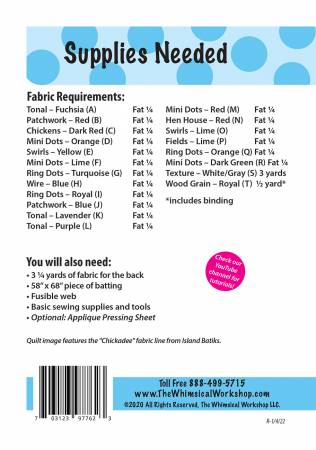 Back of the Pop of Color Quilt Pattern by The Whimsical Workshop