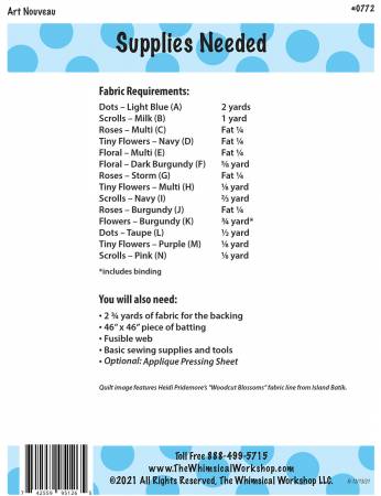 Back of the Art Nouveau Quilt Pattern by The Whimsical Workshop