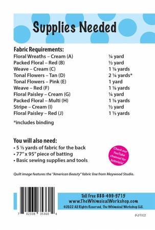 Back of the Sweet Romance Quilt Pattern by The Whimsical Workshop