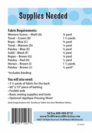 Back of the Cowboy Memories II Quilt Pattern by The Whimsical Workshop