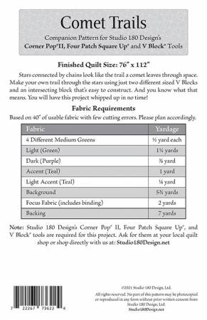 Back of the Comet Trails Quilt Pattern by Studio 180