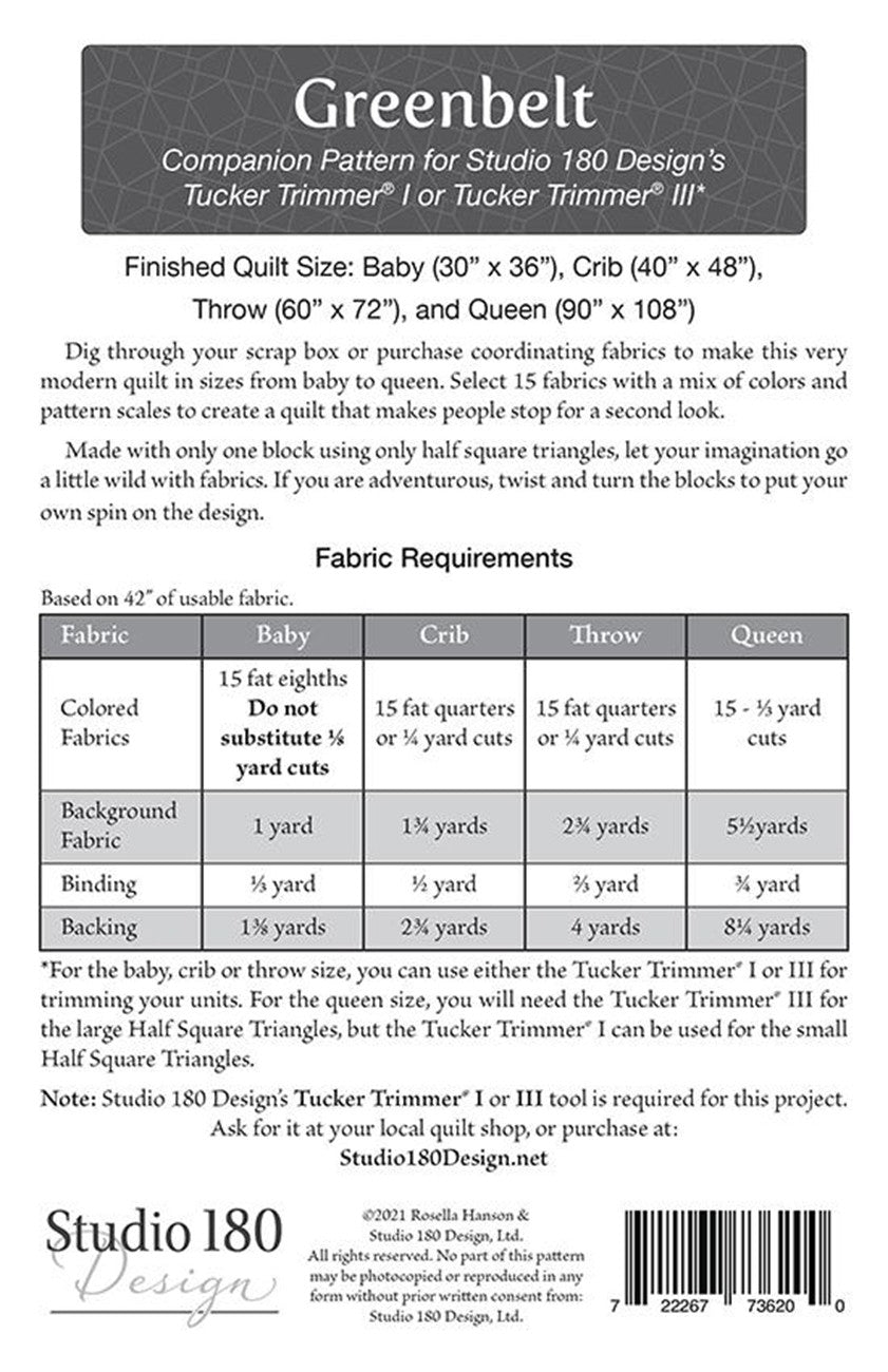 Back of the Greenbelt Quilt Pattern by Studio 180 Designs