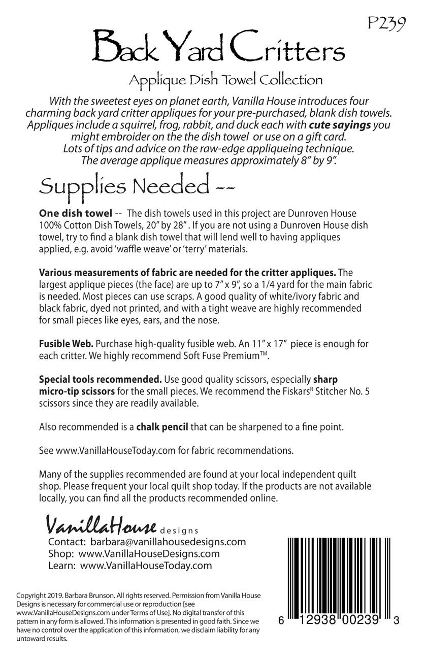 Back Yard Critters Applique Dish Towel