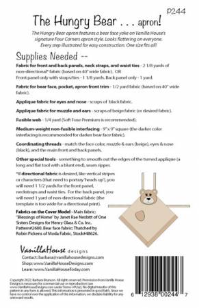 Back of the Hungry Bear Apron Pattern by Vanilla House