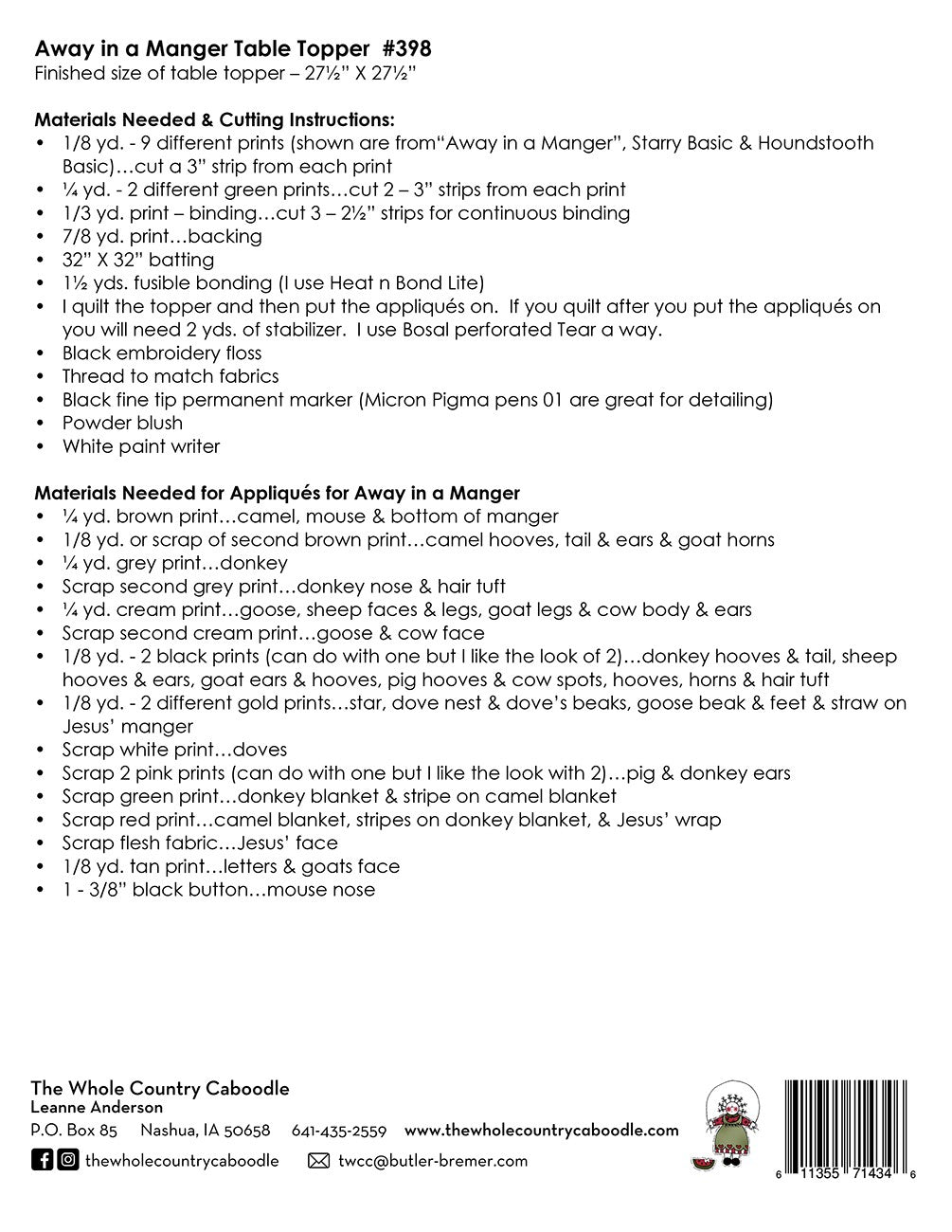 Away in a Manger Table Topper Pattern