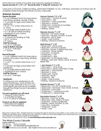 Back of the Gnome Bucket Buddies Pattern by the Whole Country Caboodle