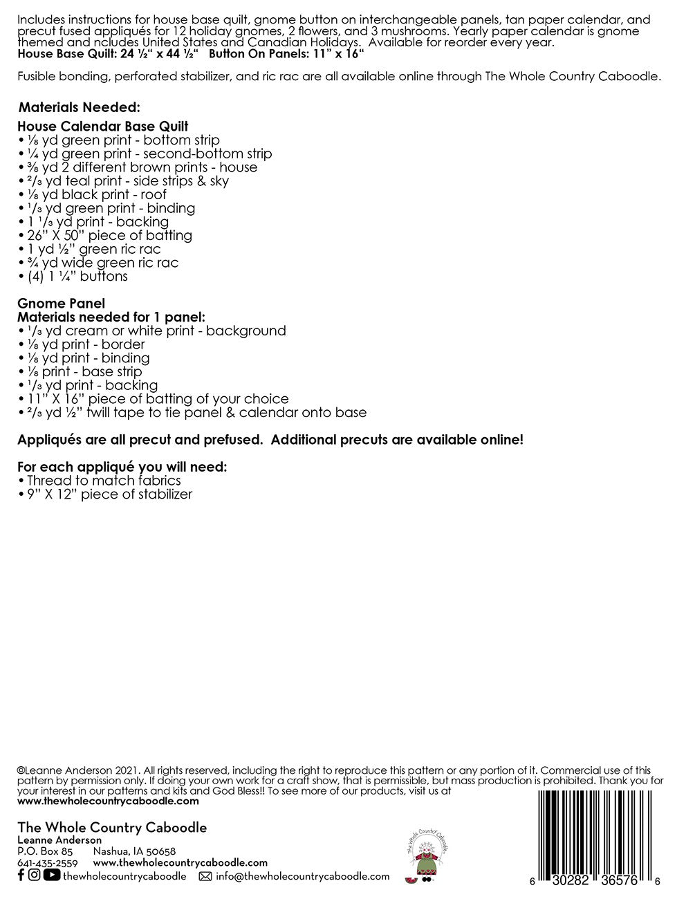 Gnome for the Holidays Calendar Applique Quilt Precut Pack