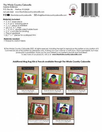 Back of the Scary Larry Jack-O-Lantern Mug Rug Kit by the Whole Country Caboodle