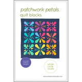 Patchwork Petals Quilt Blocks pattern front showing a rainbow flower petal design by Whole Circle Studio