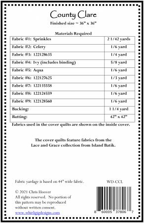 Back of the County Clare Quilt Pattern by Whirligig Designs