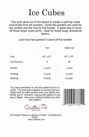 Back of the Ice Cubes Quilt Pattern by Quiltin' Tia Quiltworks