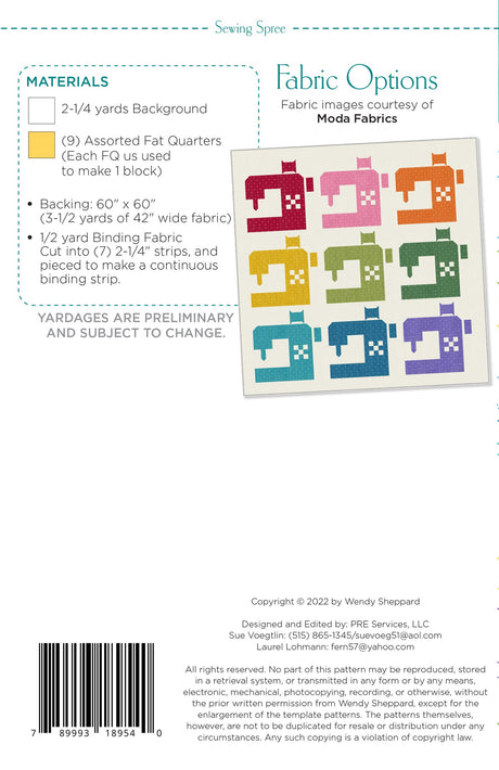 Back of the Sewing Spree Quilt Pattern by Wendy Sheppard