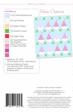 Back of the Make Gnome Mistake Quilt Pattern by Wendy Sheppard