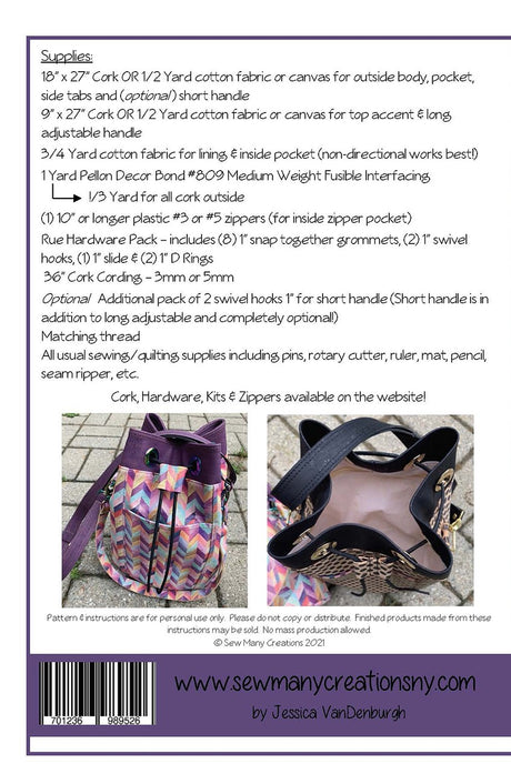 Back of the Rue Bucket Bag Pattern by Sew Many Creations