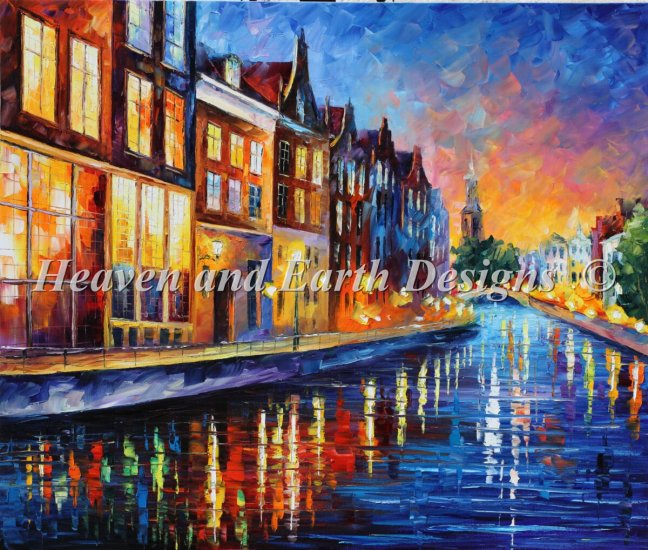 Amsterdam Sunday Night Cross Stitch By Leonid Afremov